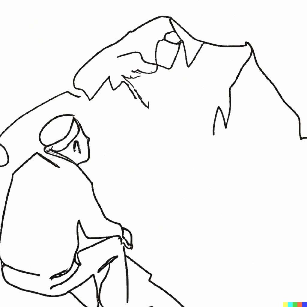 someone gazing at Mount Everest, one-line drawing